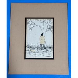 Vintage M J Blakebrough Print Humorous  Sketch of Dog Walking His Owner